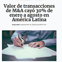 Valor de transacciones de M&A cay 30% de enero a agosto en Amrica Latina